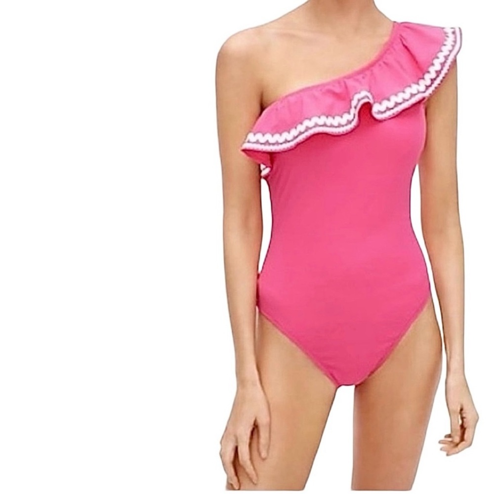 J. CREW Pink One Shoulder Ruffle SWIMSUIT 8